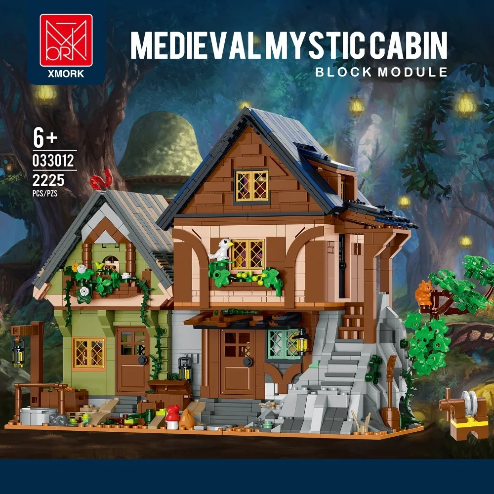 Ensemble de blocs de construction de cabane secrète médiévale, 2225 pièces, Kit de modèle d'architecture de chalet modulaire avec lumière LED pour adulte et enfant, cadeau créatif