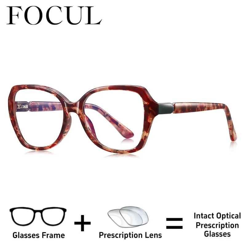 FOCUL Women Geometric Square Eyeglasses Full Frame HD Anti Blue Light Custom Myopia Prescription Glasses Round Optical Eyewear
