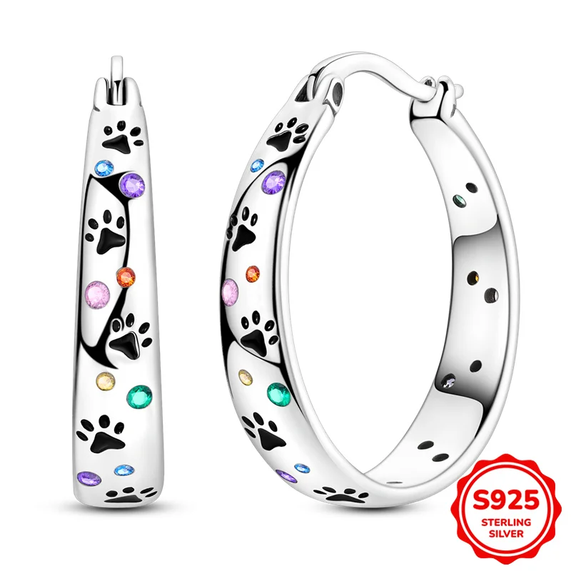 

925 Sterling Silver Earrings Women Colorful Bubble Claw Print Hoop Earring For Anniversary Wedding Jewelry Gifts