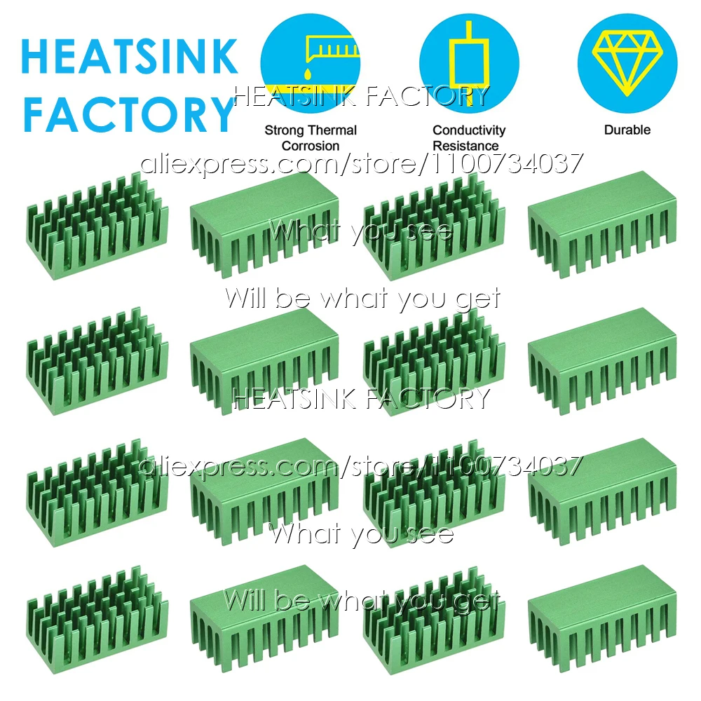 28x14x11mm Green Zigzag Aluminum Heatsink Thermal Adhesive Tape Cooler for 3D Printer IC Transistor Module PCB