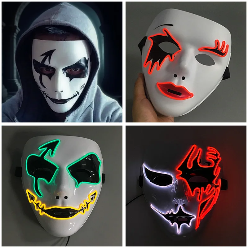 Melbourne Shuffle Rave Dance Glowing Mask Hand Drawn Patterned Luminous Mask for Teen Cool Halloween Cosplay Performance Props