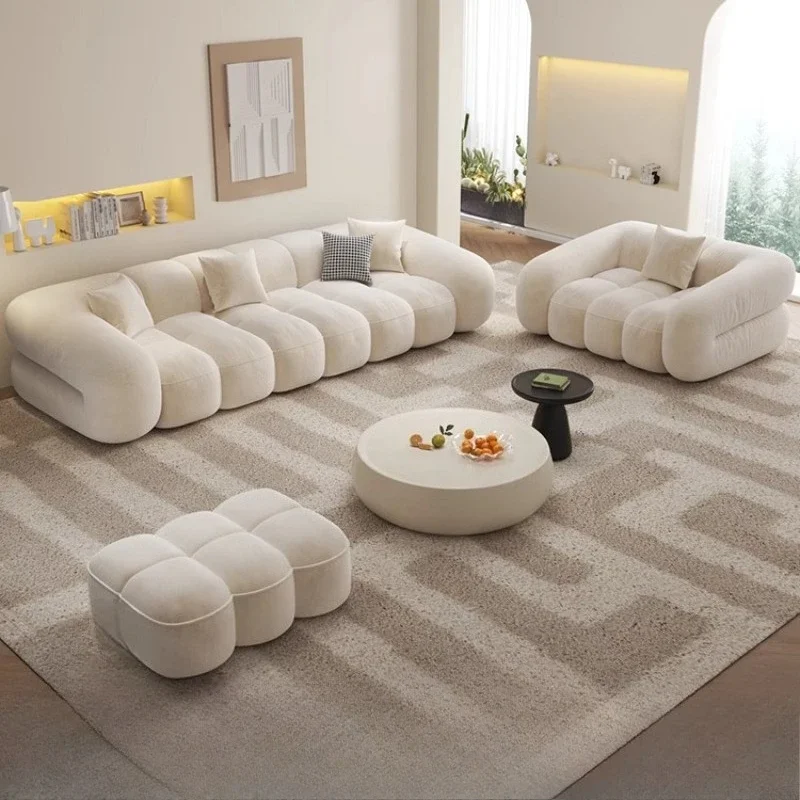

French Cream Style Straight Row Sofa Velvet Designer Recliner Fabric Sofas Nordic Luxury Single Double Seat Wood Home Furniture