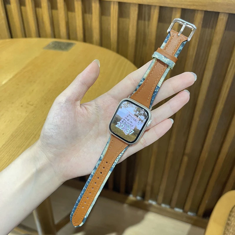 S10 Denim patterned leather strap For Apple Watch Band38/40/41MM42/44/45/46/49MMmm Sports Smart Watch Accessories Iwatch S9Ultr2