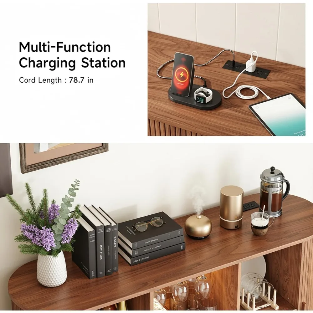 Szafka barowa z rowkami na wino, 55 cali, szafka na alkohol z oświetleniem LED, szafki barowe do kawy z miejscem do przechowywania, komoda w stylu mid-century modern C