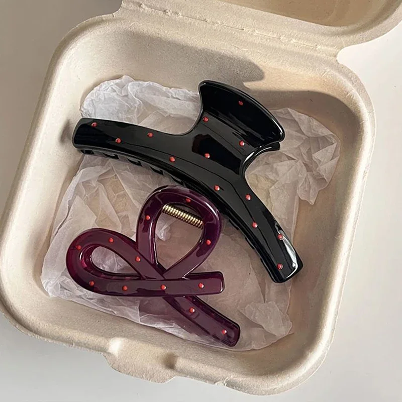 

2Pcs/set Vintage Blue Polka Dot Red Bow Hair Clip Shark Claw Clamp Hairpin Barrette Korean Hair Headwear Accessory For Women