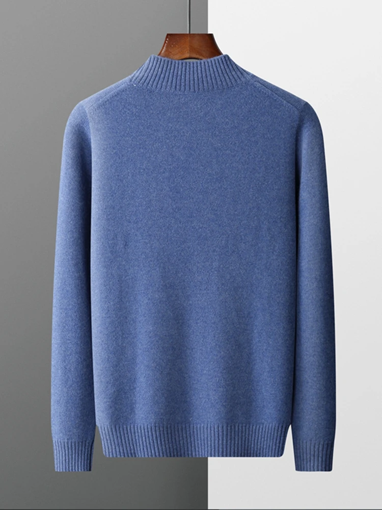 Men's Cashmere Thick Pullover Autumn Winter 100% Merino Sweater Casual Smart Mock Neck Knitwear Long Sleeve Soft Warn Daily Tops