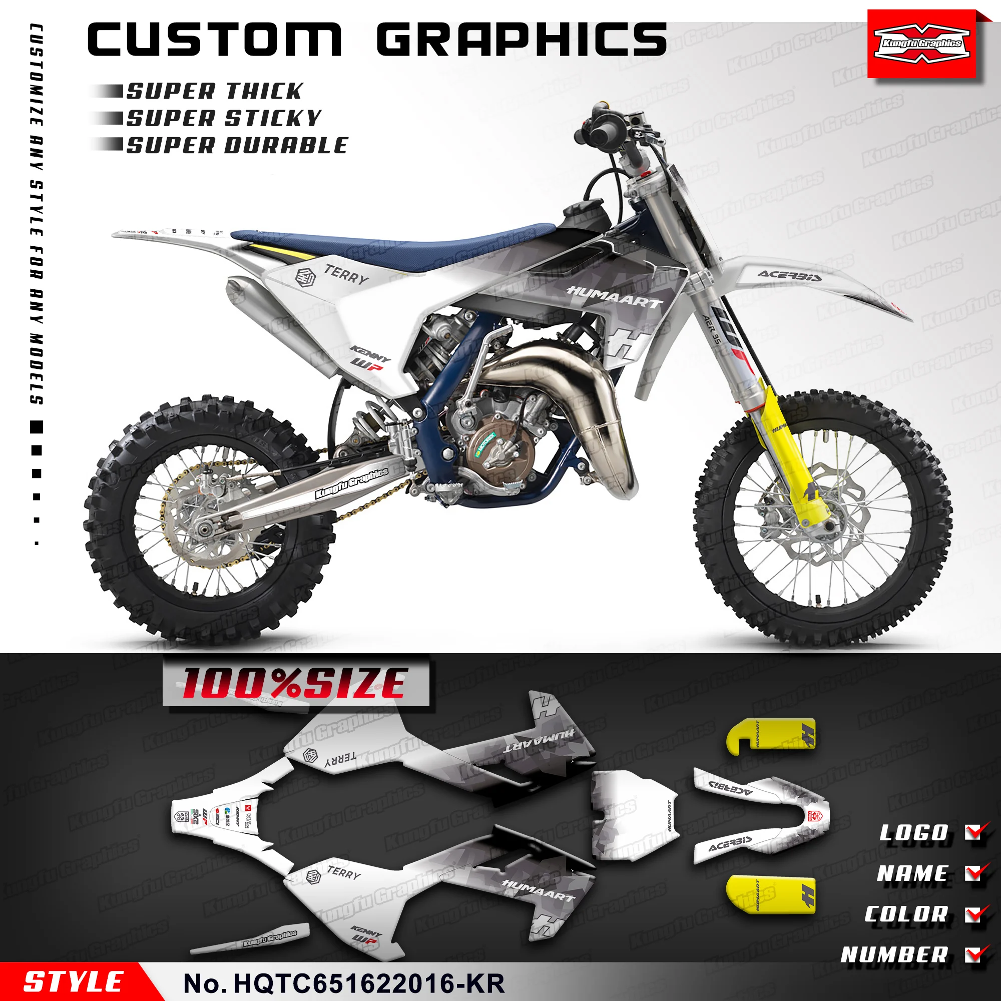 KUNGFU GRAPHICS Motocross Stickers MX Racing Decals Kit for Husqvarna TC65 TC 65 2016-2023, HQTC651622016-KR