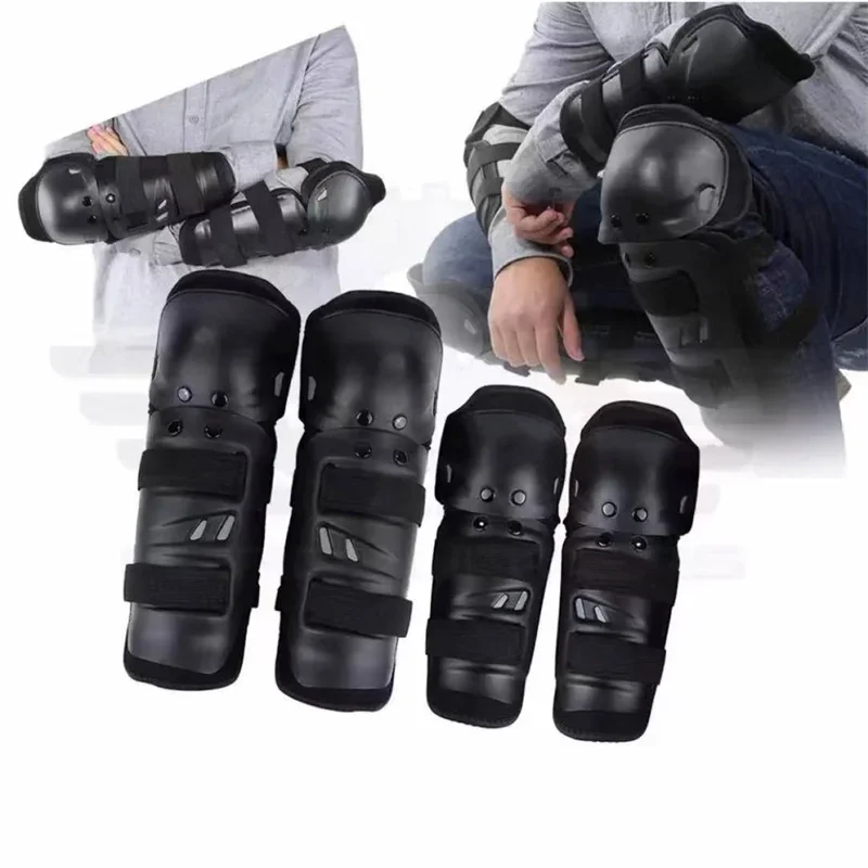 

4Pcs/Set Motorcycle Elbow Knee Pads Motocross Racing Riding Protective Safety Guards Motorbike Shin Leg Protection Gears Black