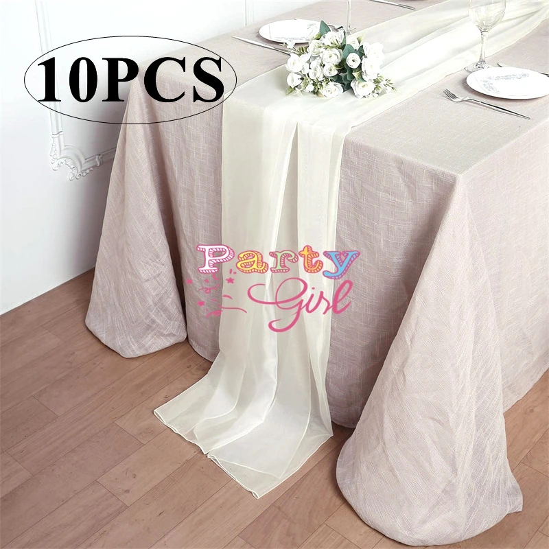 10pcs White Chiffon Table Runner Romantic Boho Table Runners for Wedding Birthday Party Bridal Valentine's Day Table Decoration