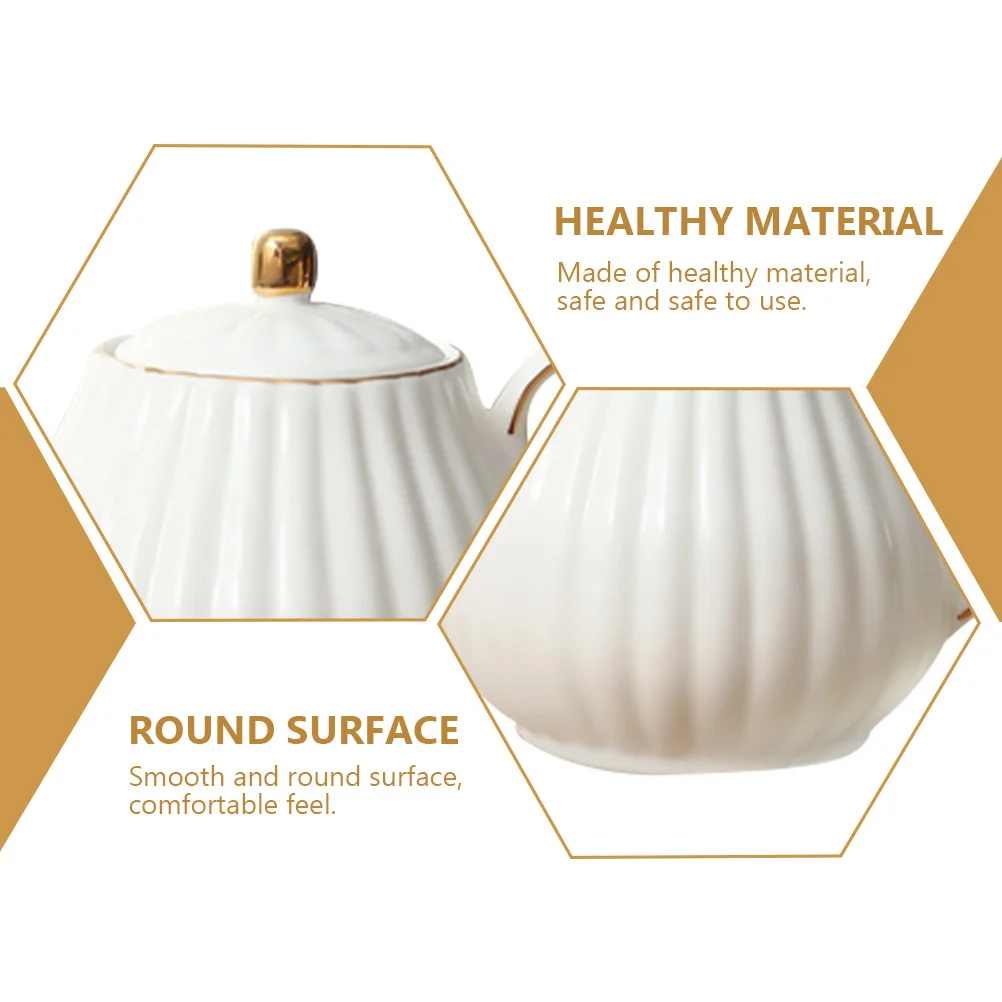 

Ceramic Teapot White Gold Edged Large Capacity Tea Pot for Home Afternoon Tea Coffee Pot Milk Dispenser European Style Delicate