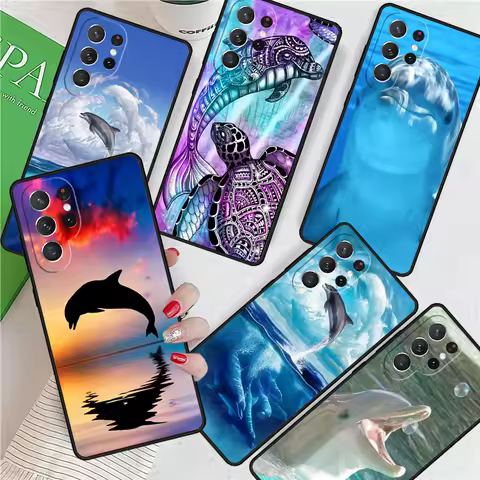 Cute Blue dolphin Sea For Samsung Galaxy S24 Ultra S21 S22 S8 S9 S10E Note 10 20 Plus FE S23 Phone case Cover Coque