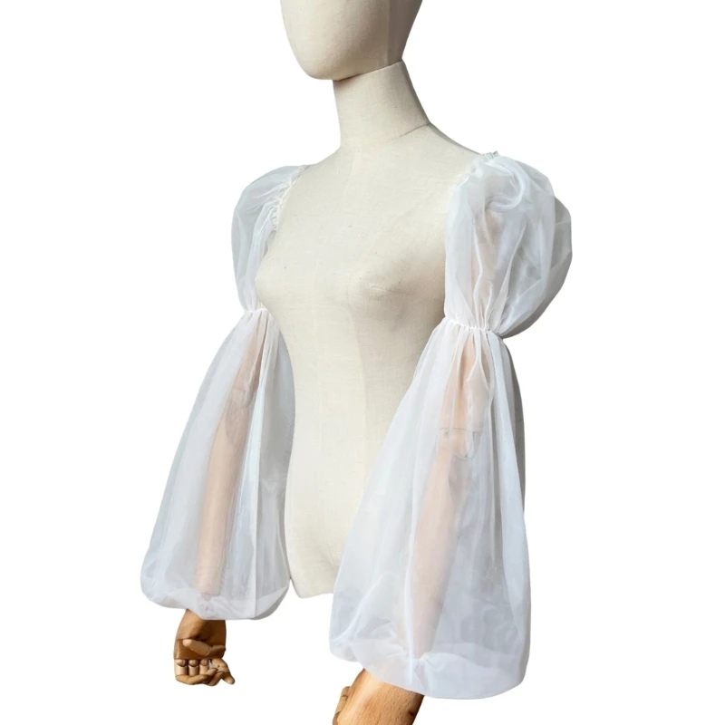 652F Tulle Arm Cover Long Sleeve for Bridal Gown Dress Decorative Sleeves Shirt Bishop Sleeve Dress Decorative Long Sleeve image 4