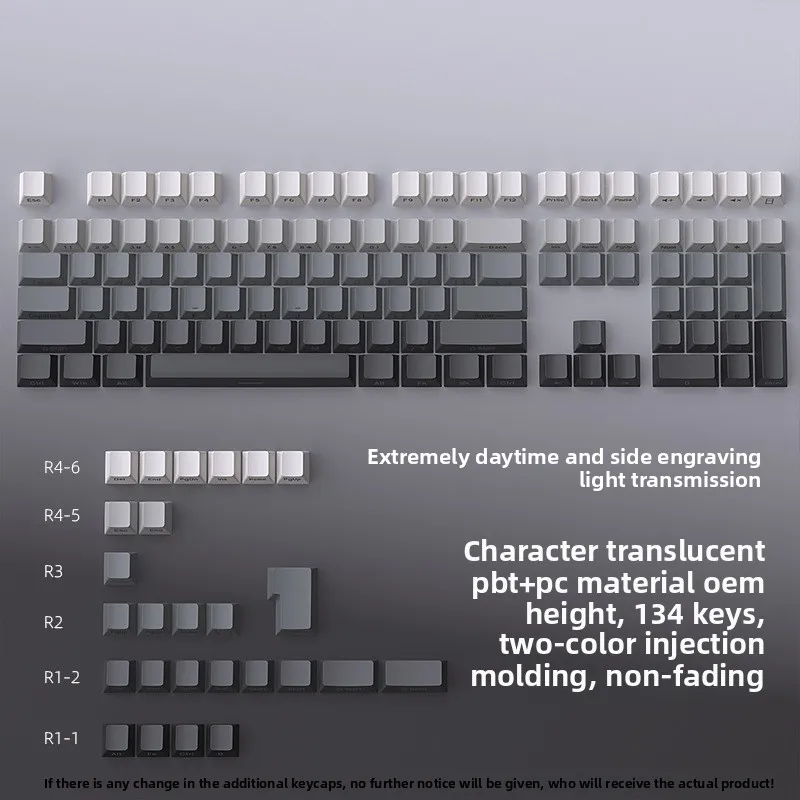 2025 New Polar Day Dust keycaps Aurora Gradient Side-Engraved Illuminated 134-Key Full-Size OEM Height PBT Double-Color Keyboard