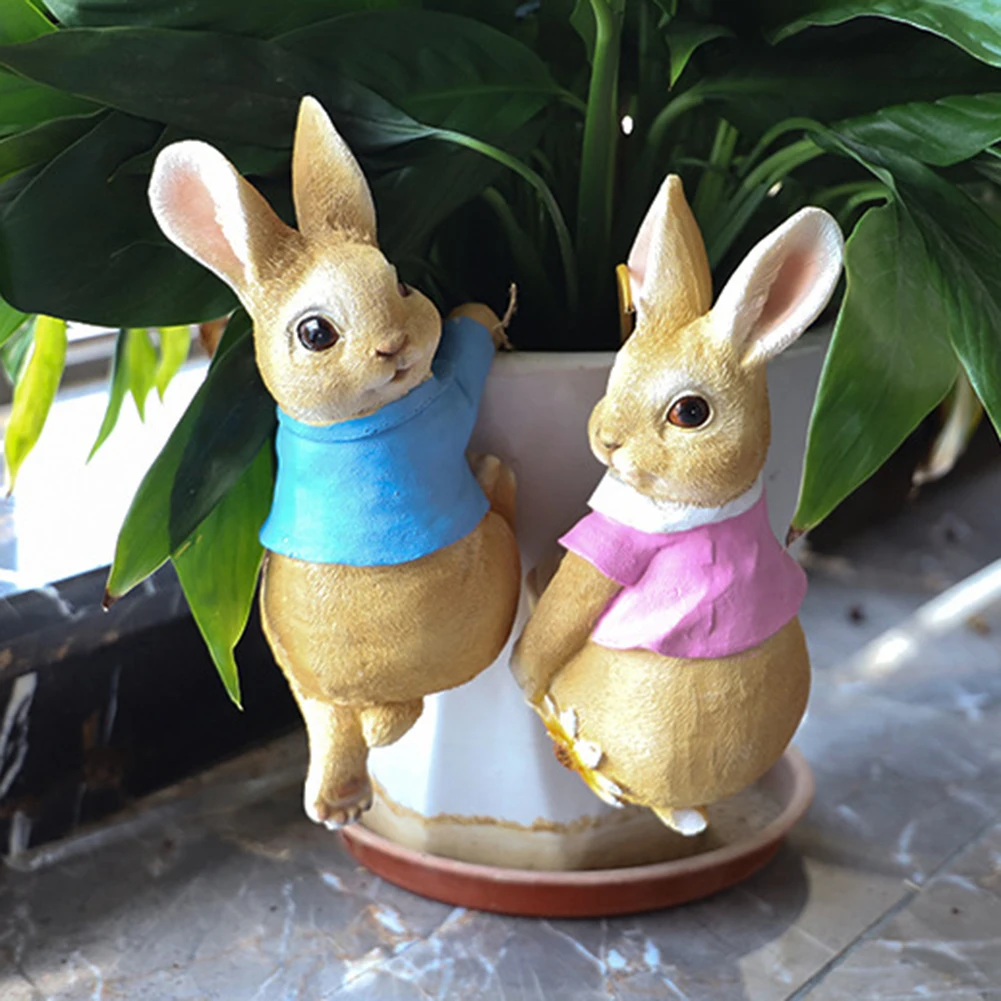 Cute Rabbit Figurine Decoration Garden Supplies Resin Flower Pot Pendant Craft Handicraft Perfect Gifts for Garden Flowers Pot