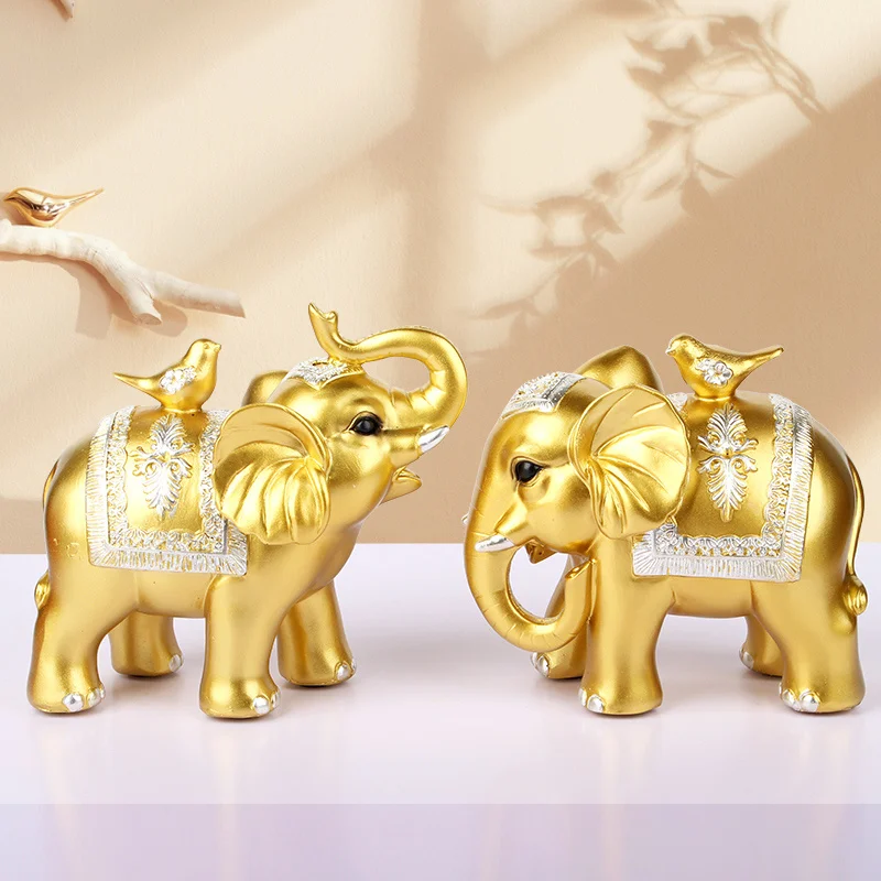 Par de adornos de elefante que atrapan la riqueza auspicioso, decoraciones artesanales de lujo para el hogar, sala de estar, entrada, TV, gabinete, oficina