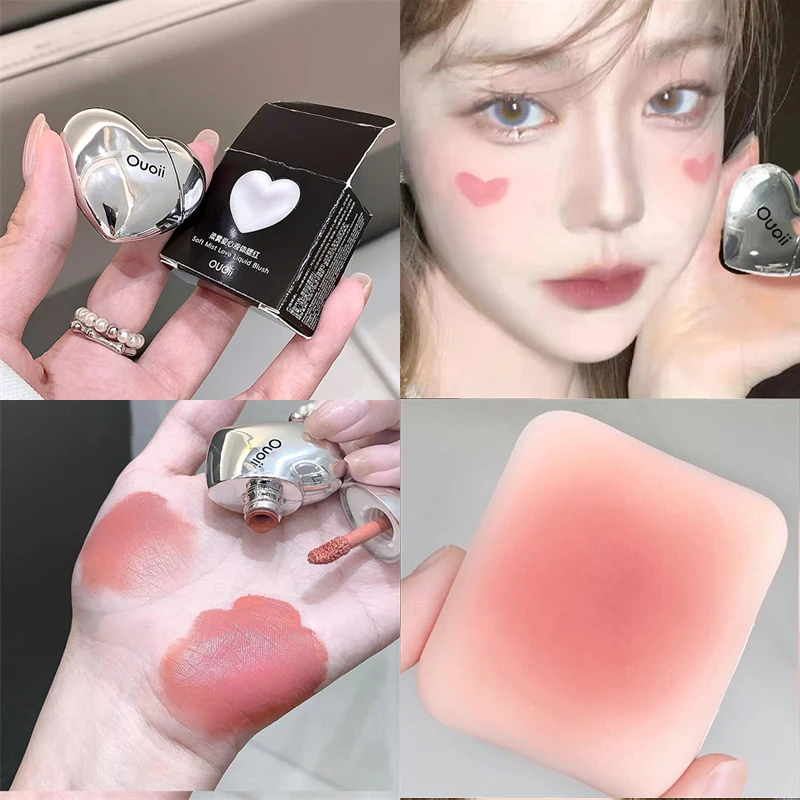 المخملية السائل مسحوق أحمر الخدود القلب الفراولة الخوخ الوجه الصباغ دائم الطبيعية منخفضة مشبع تينت كريم أحمر الخدود عصا ماكياج #5