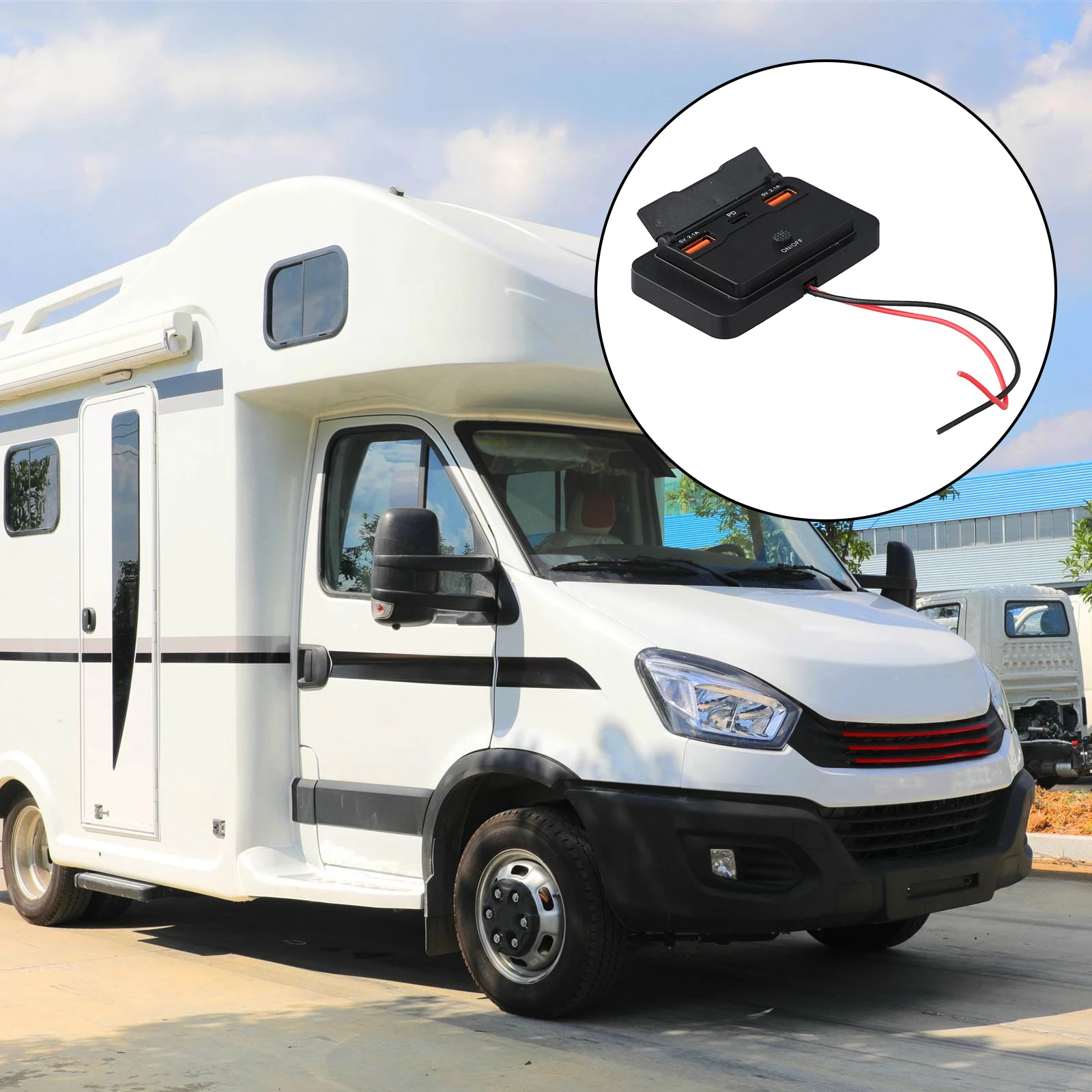 12V 24V Car USB Charger Socket with Dual Ports Mount Adapter for RVs and Trucks Includes Power Switch Functionality