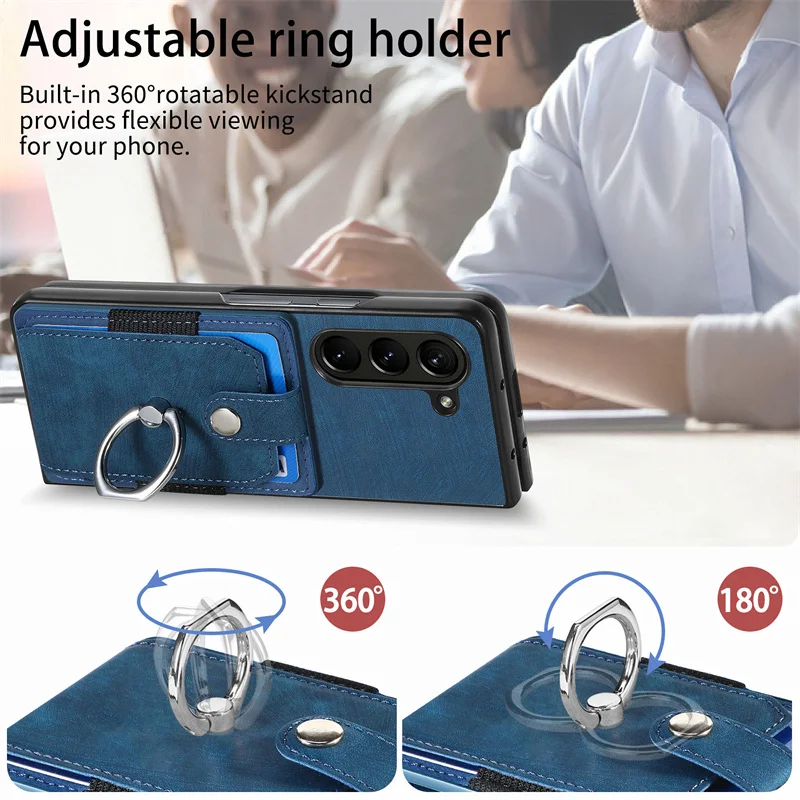 For Samsung Z Fold 6 5 5G 2024 Luxury Case Leather Card Ring Stand Funda For Samsung Galaxy Z Fold6 5 4 Back Cover Z Fold 6 Etui image 2