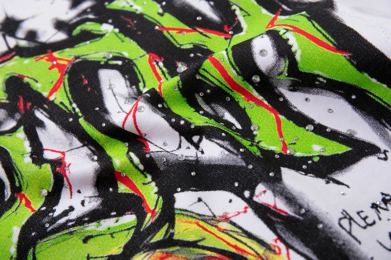 Übergroße Gewaschene Weiße T-Shirts für Herren Vintage Glänzender Diamant-Graffiti-Druck Relaxed Fit Hip Hop Urban Streetwear T-Shirt Top – Detail 13
