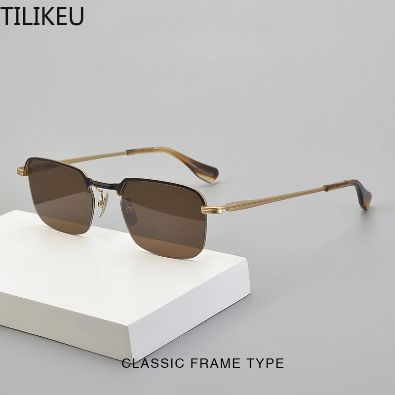 

Pure Titanium Frame Sunglasses Classic Square Classic Retro Design Half Frame Glasses Frame Outdoor Ultra Light Anti Allergic