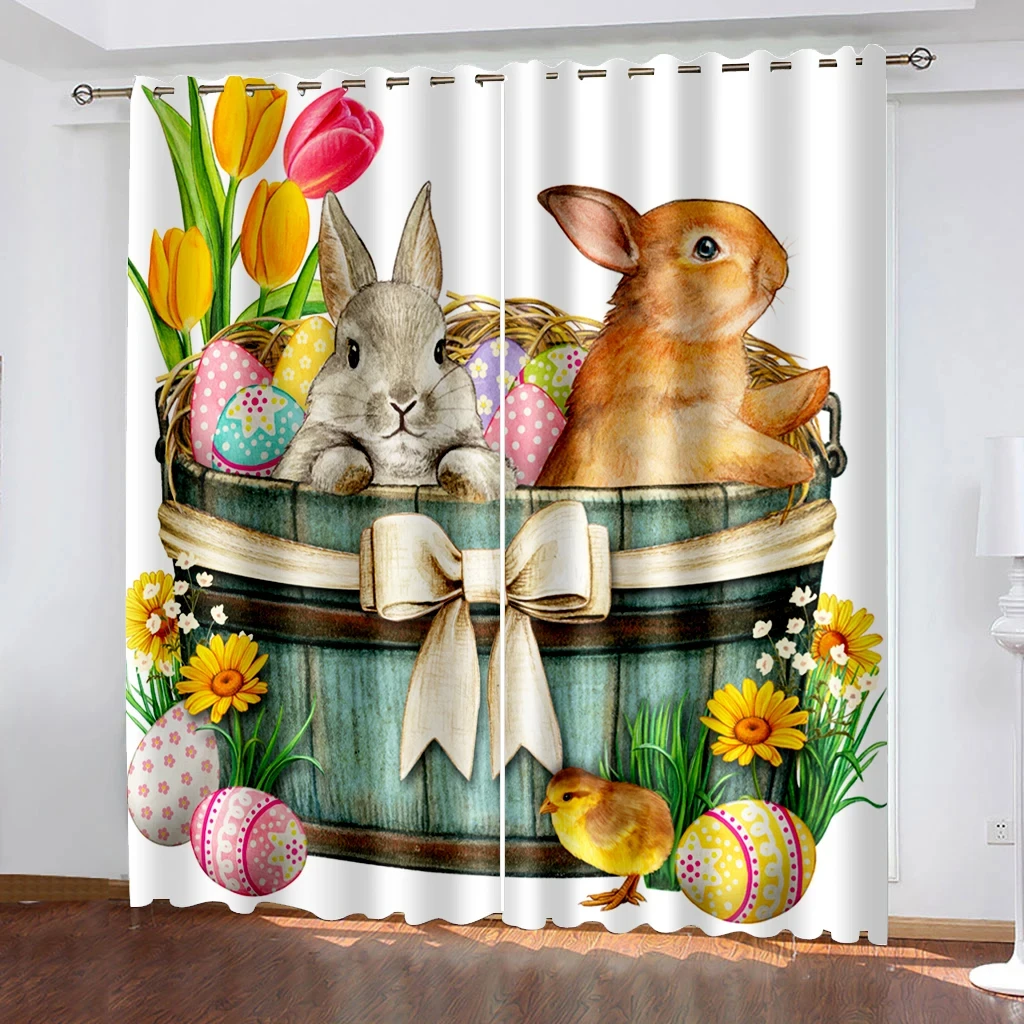 Easter Bunny Eggs Styles High Shading Curtains Variou Cartoon Styles and Colors Thick Blackout Drape Living Room Bedroom Curtain