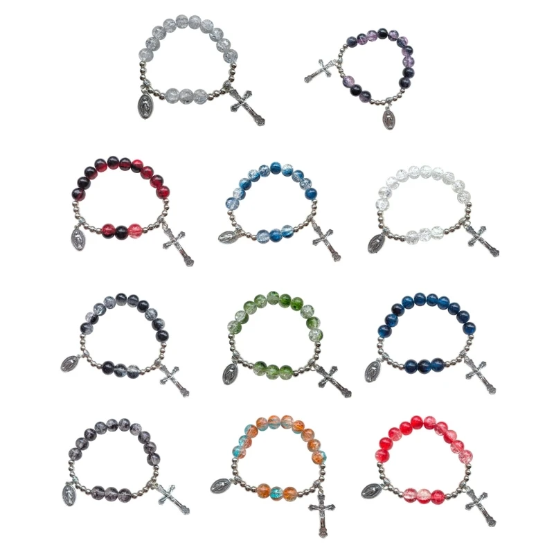 Delicate Glass Crystal Religious Jewelry Religious Wristwear Bracelets Elastics Bracelets Faith Charm Bracelets