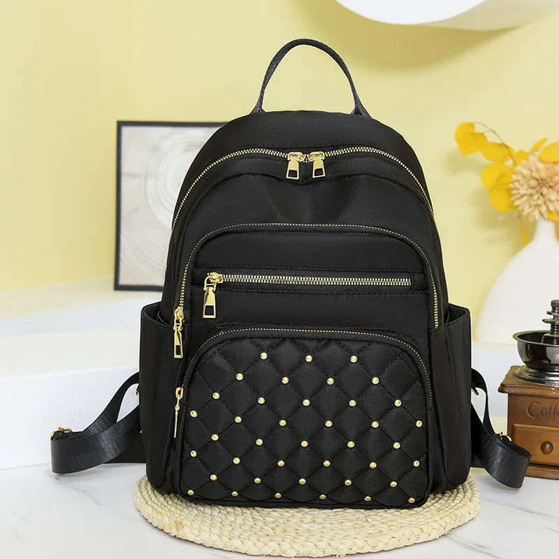 حقيبة ظهر نسائية ببرشام بخياطة سيارة ماسية مقاومة للماء أكسفورد خفيفة الوزن وسعة كبيرة وحقيبة ظهر نسائية بسيطة