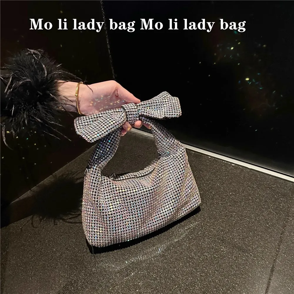 Luxury Glitter Bow Knot Clutch Purse Exquisite Banquet Bag Crystal Rhinetones Diamond Evening Bag Wedding Party Women Handbag