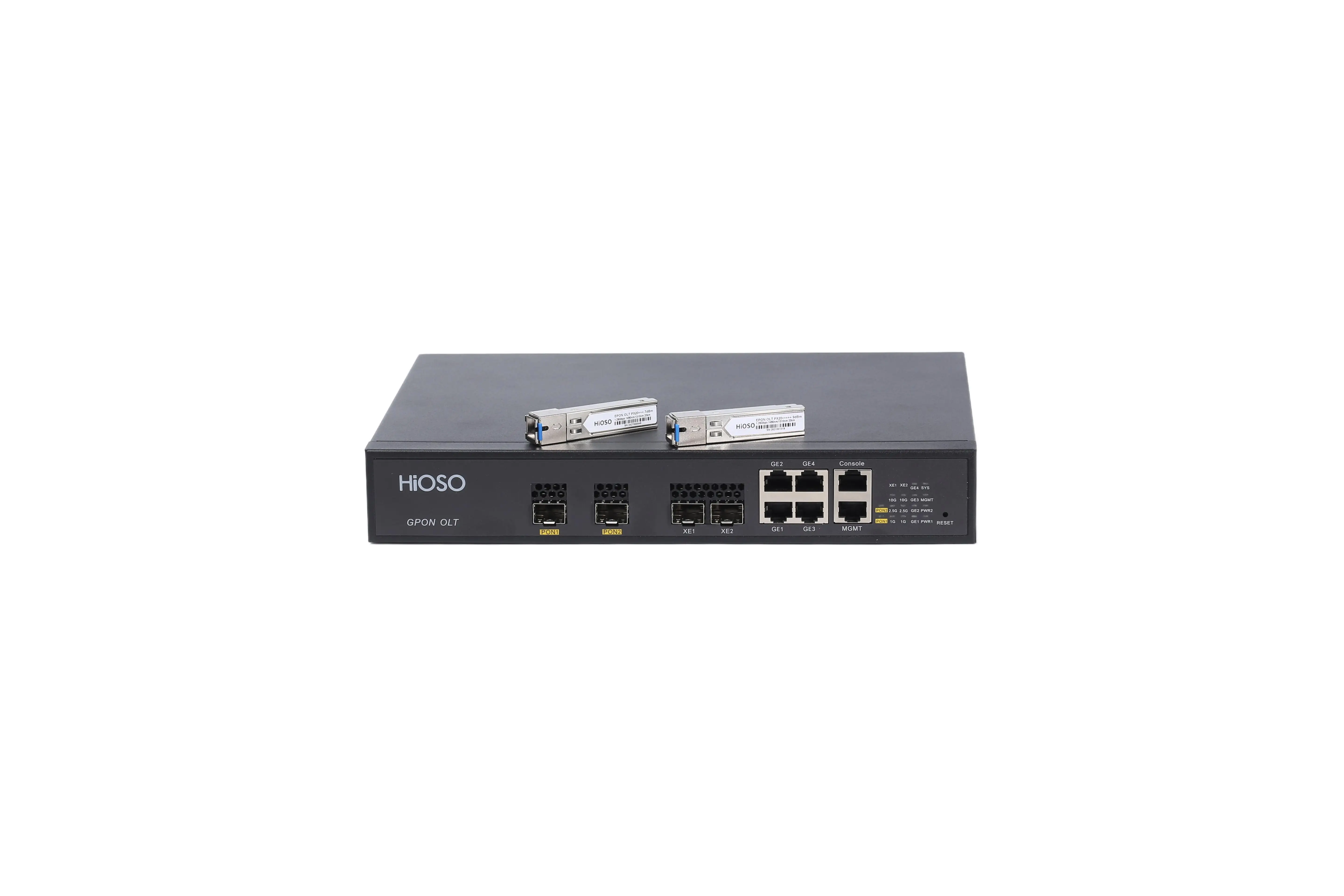 HiOSO HA7302GD 2PON GPON OLT New Product Mini Size FTTH FTTX Fiber Optical Equipment AC100-240V