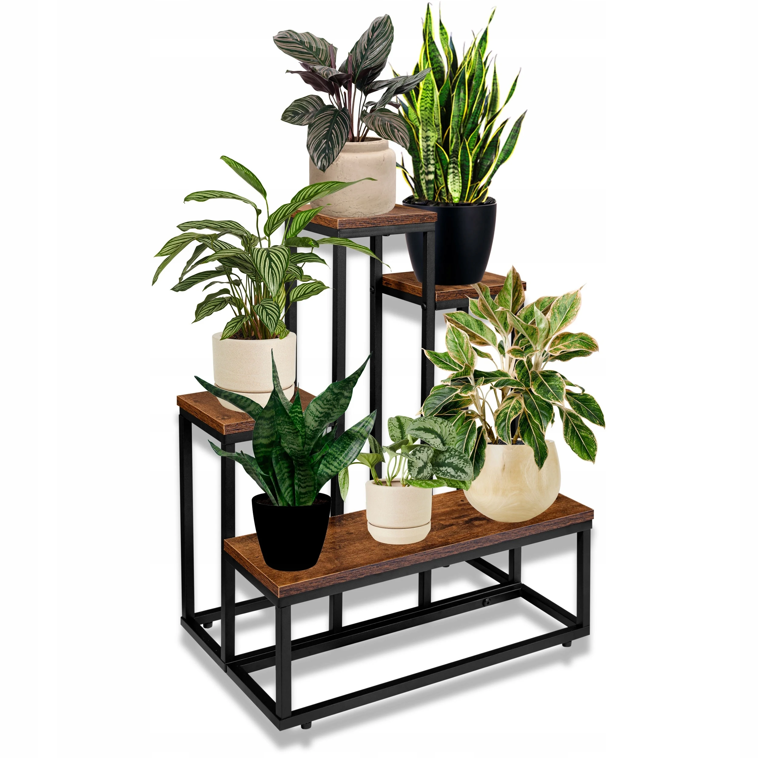 

Металлическая подставка для растений на 4 яруса, для использования в помещении и на улице, элегантная деревянная подставка для цветов для нескольких растений, для углового размещения в саду
