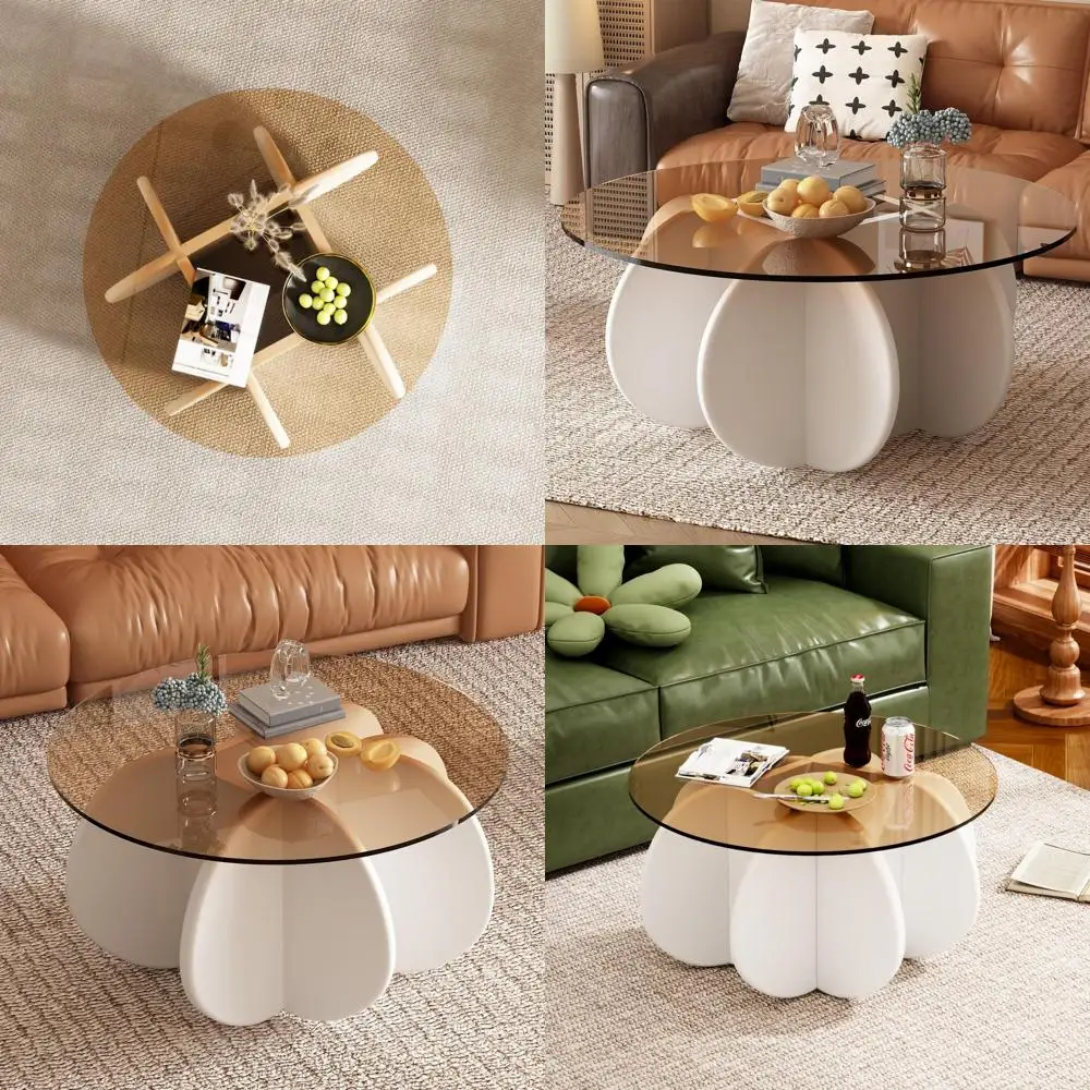 

Современный круглый стеклянный журнальный столик середины века 31,5, белый и коричневый, для гостиной и небольшого домашнего офиса