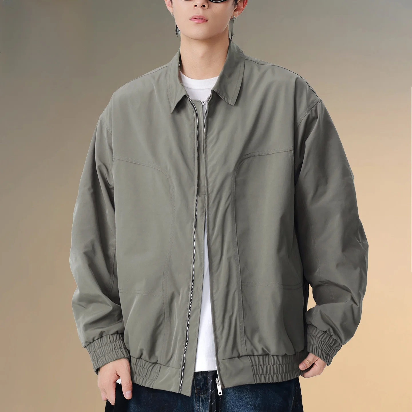 

Pierre Cardin American Sle Retro Jaet Men's Casual Faion Loose Workwear Top Spring Autumn Pure Color Long Sve