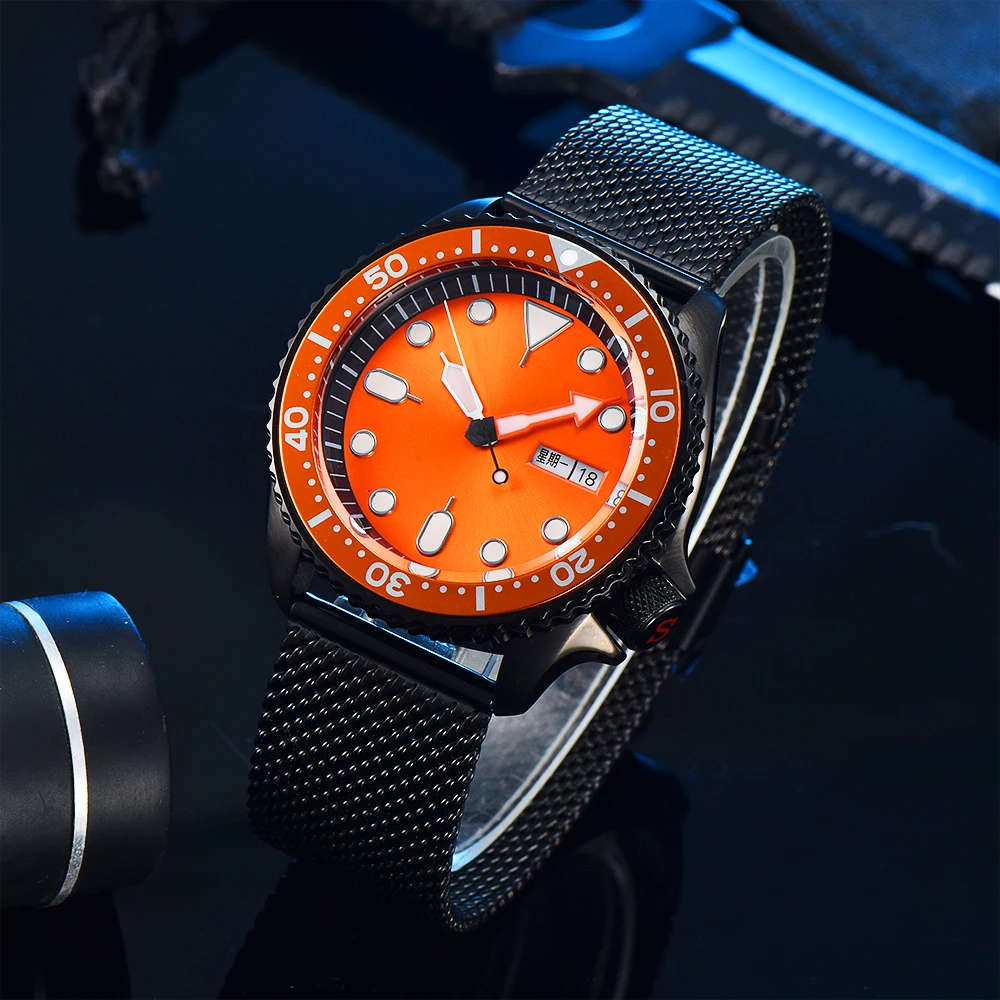 Часы мужские механические, водонепроницаемые автоматические светящиеся из нержавеющей стали с сапфировым стеклом, 42 мм, NH36, в японском стиле, деловые