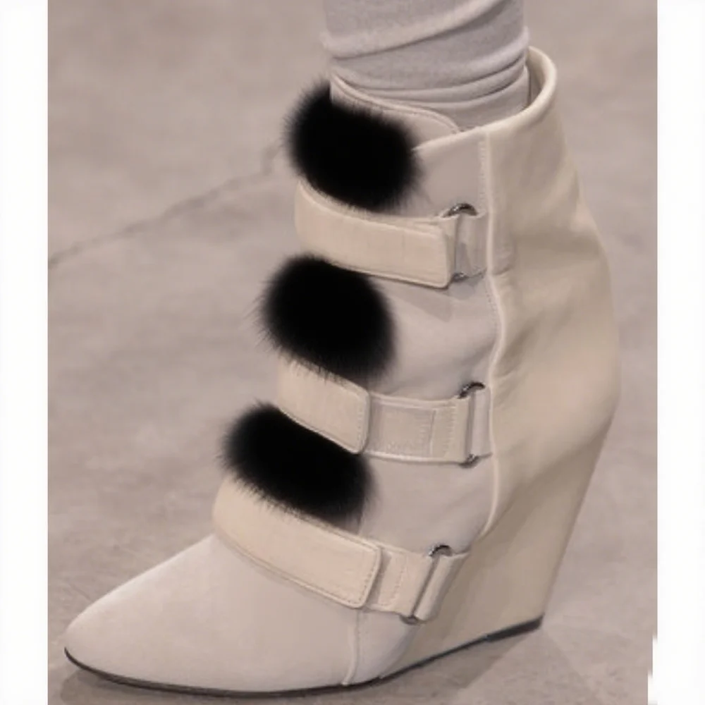 

Fur Hook Wedges Patchwork Ankle Boots Sexy Pointed Toe Mixed Colors Matte Leather New Arrivas Fashion Women Modern Boots