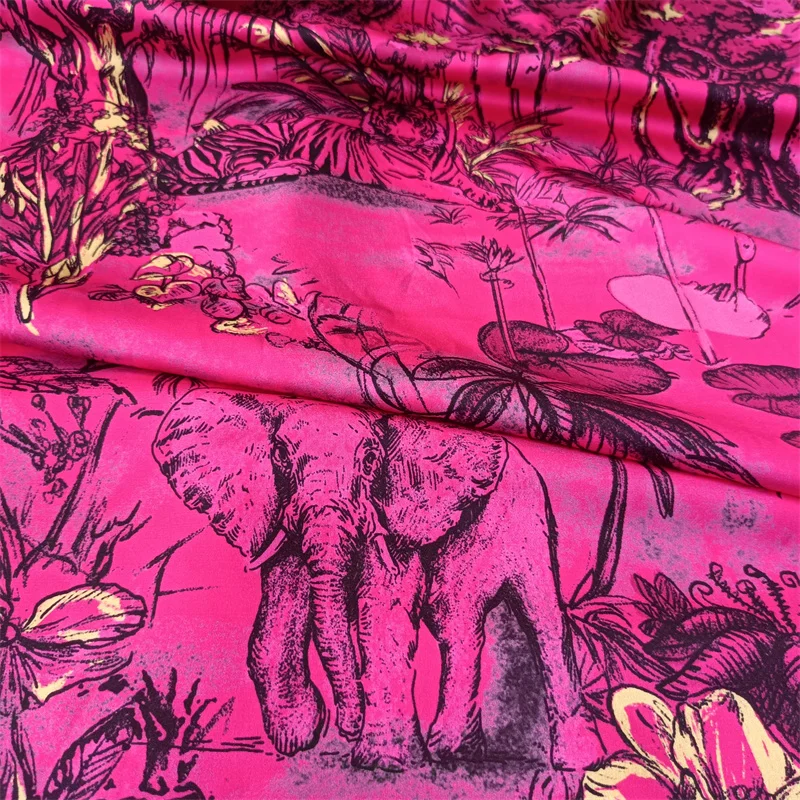 European designer new satin polyester digital printed fabric jungle style highly customized printed fabric for dresses