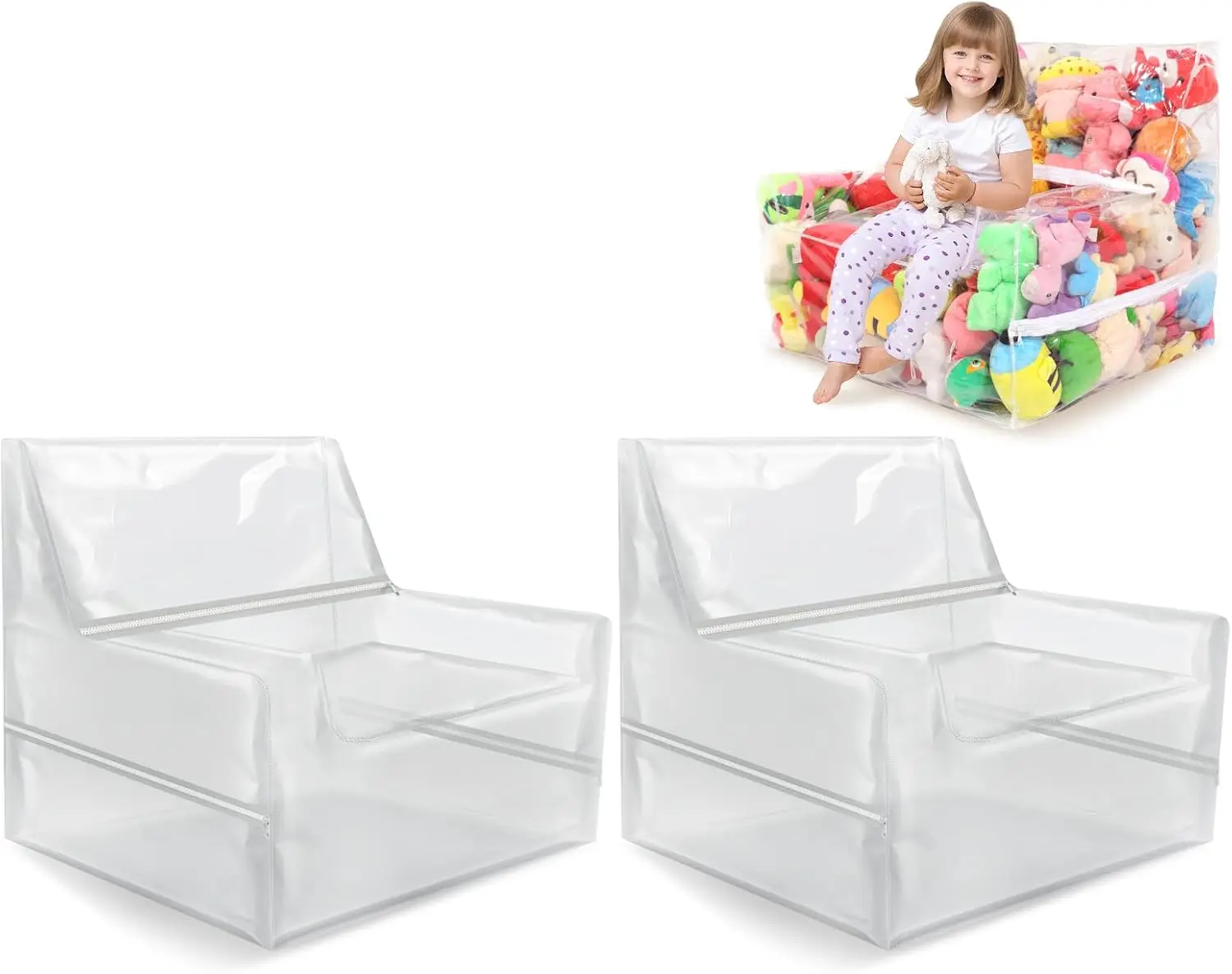 

Прозрачный чехол для кресла-мешка 25 дюймов для хранения мягких игрушек, 3 молнии, прозрачный материал