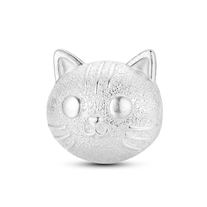 925 Sterling Silver Brushed Cat Head Charms Beads For Women Fit Original Bracelet DIY Birthday Party Jewelry Gift
