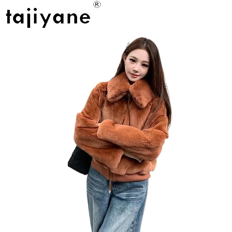 

Шуба из натурального меха кролика TAJIYANE, женская теплая зимняя верхняя одежда, стильная короткая меховая куртка, новинка 2026 года, женская одежда, ropa para mujer