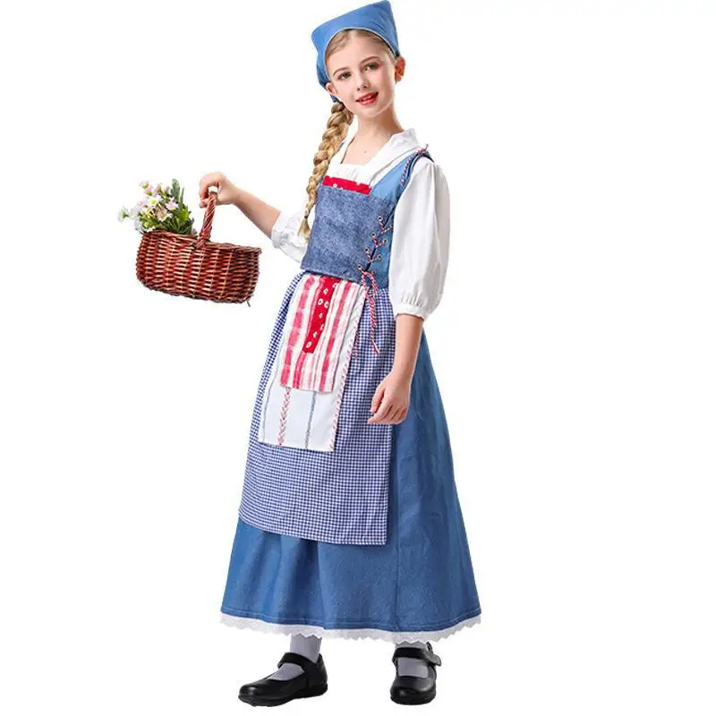 

Halloween Children French Manor Maid Cosplay Costume Medieval Pastoral Style Maid Uniform Play The Role of A Dance Party Dress