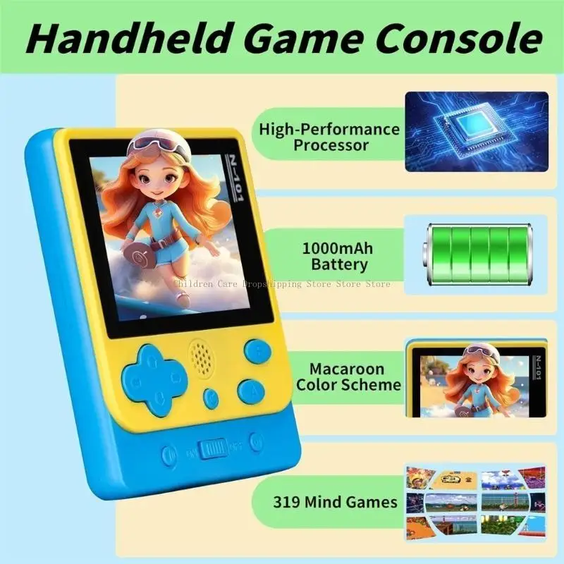 คอนโซลวิดีโอเกมมือถือสำหรับเด็ก 319 เกมที่โหลดไว้ล่วงหน้า การออกแบบที่ทนทาน เหมาะสำหรับการเดินทางและกิจกรรมสันทนาการ