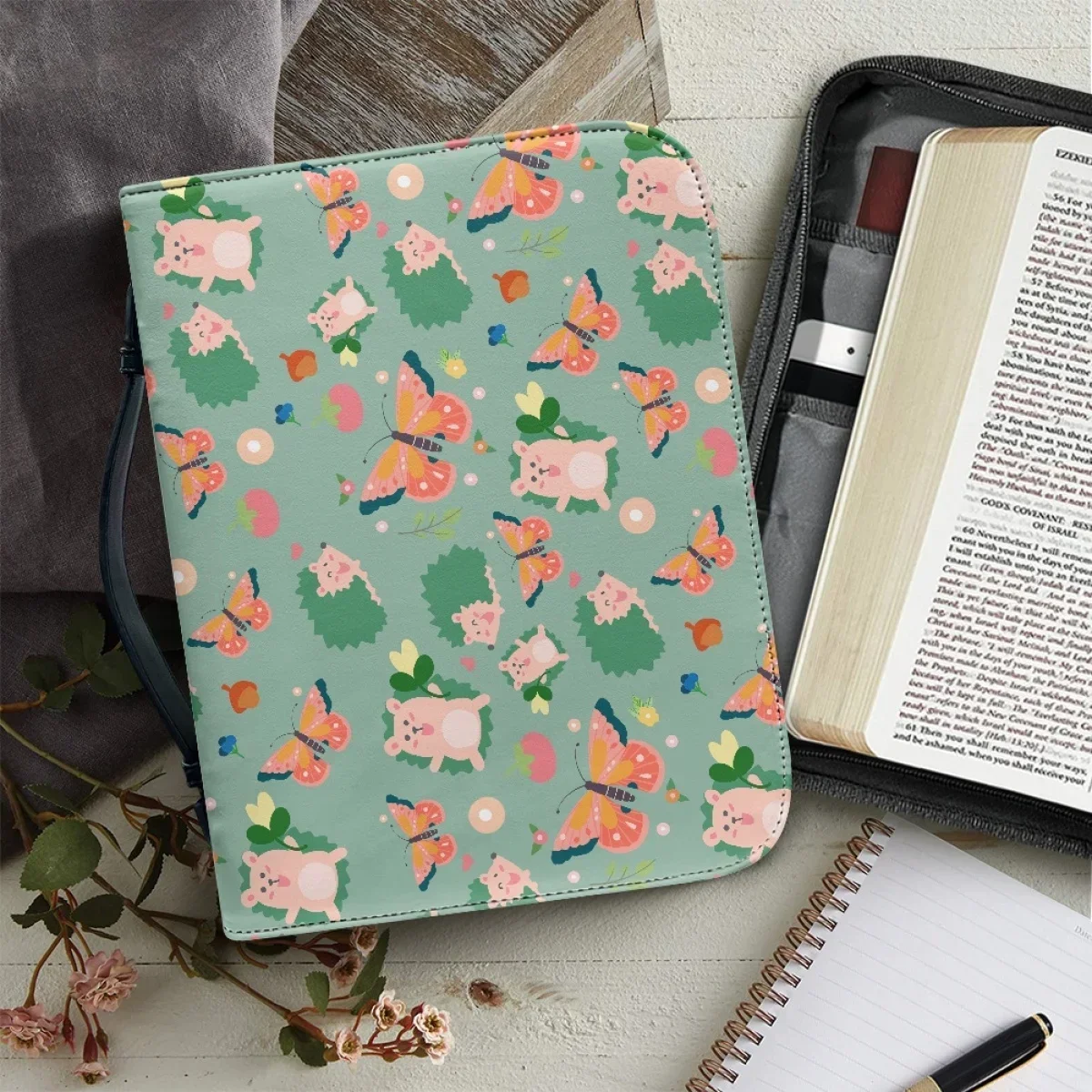 Sac de transport pour Bible en cuir PU pour femmes, motif floral colibris, étui de protection pour sacs à main, boîtes de rangement pour livres religieux