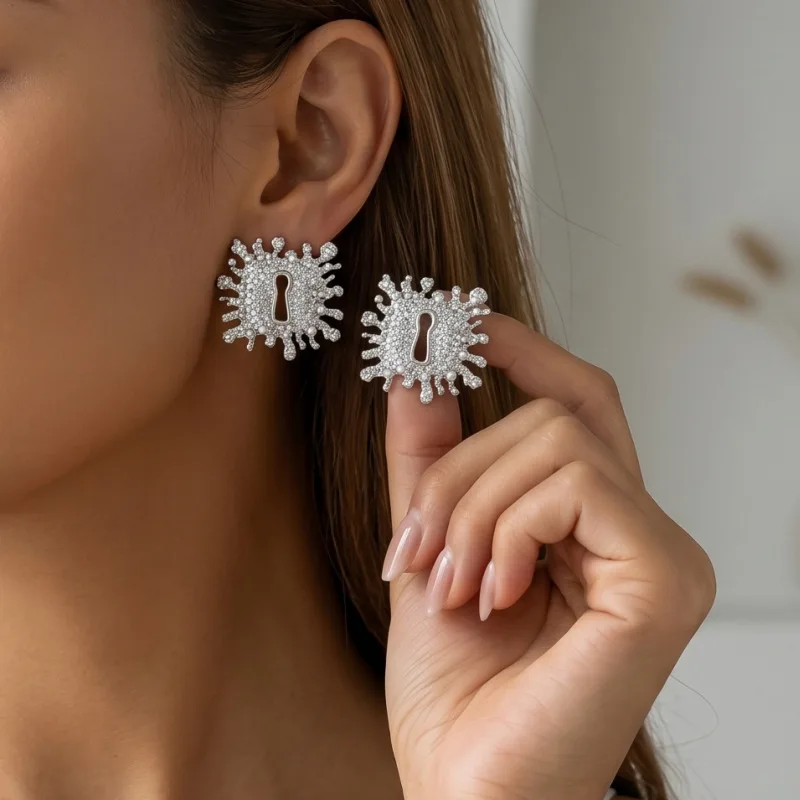 Cross-border style jewelry geometric light luxury inlaid with diamonds design irregular earrings versatile temperament earrings