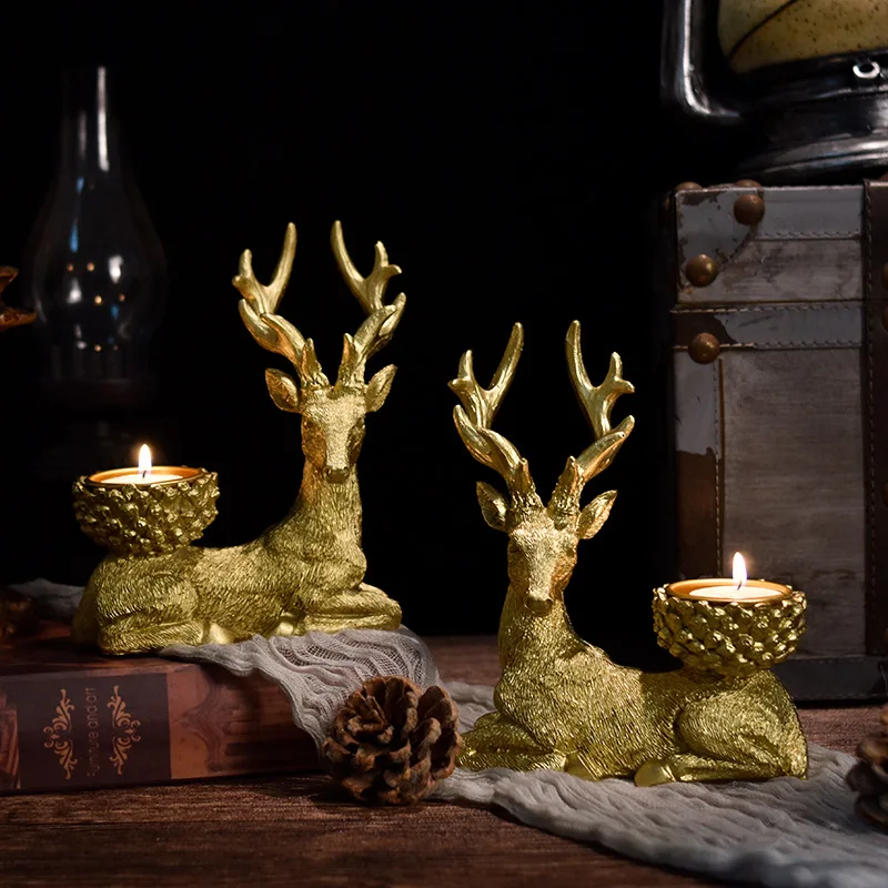 Creative Elk Resin Candlestick Christmas Home Dining Table Romantic Candlelight Dinner Decoration Photography Props