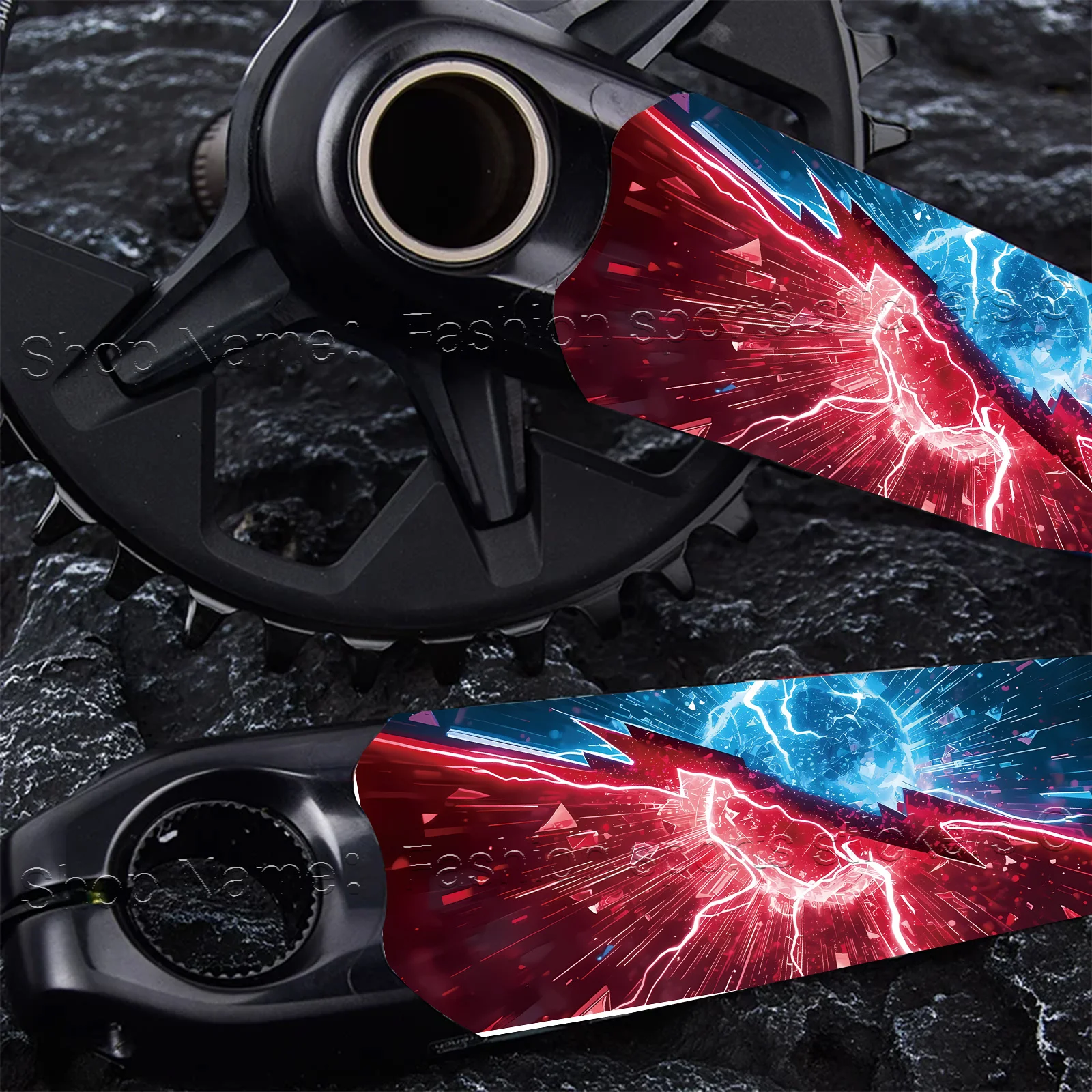 1 Pair Red Blue Lightning Waterproof Anti Scratch Crank Stickers For MTB Road Bike Crank Arm Decor