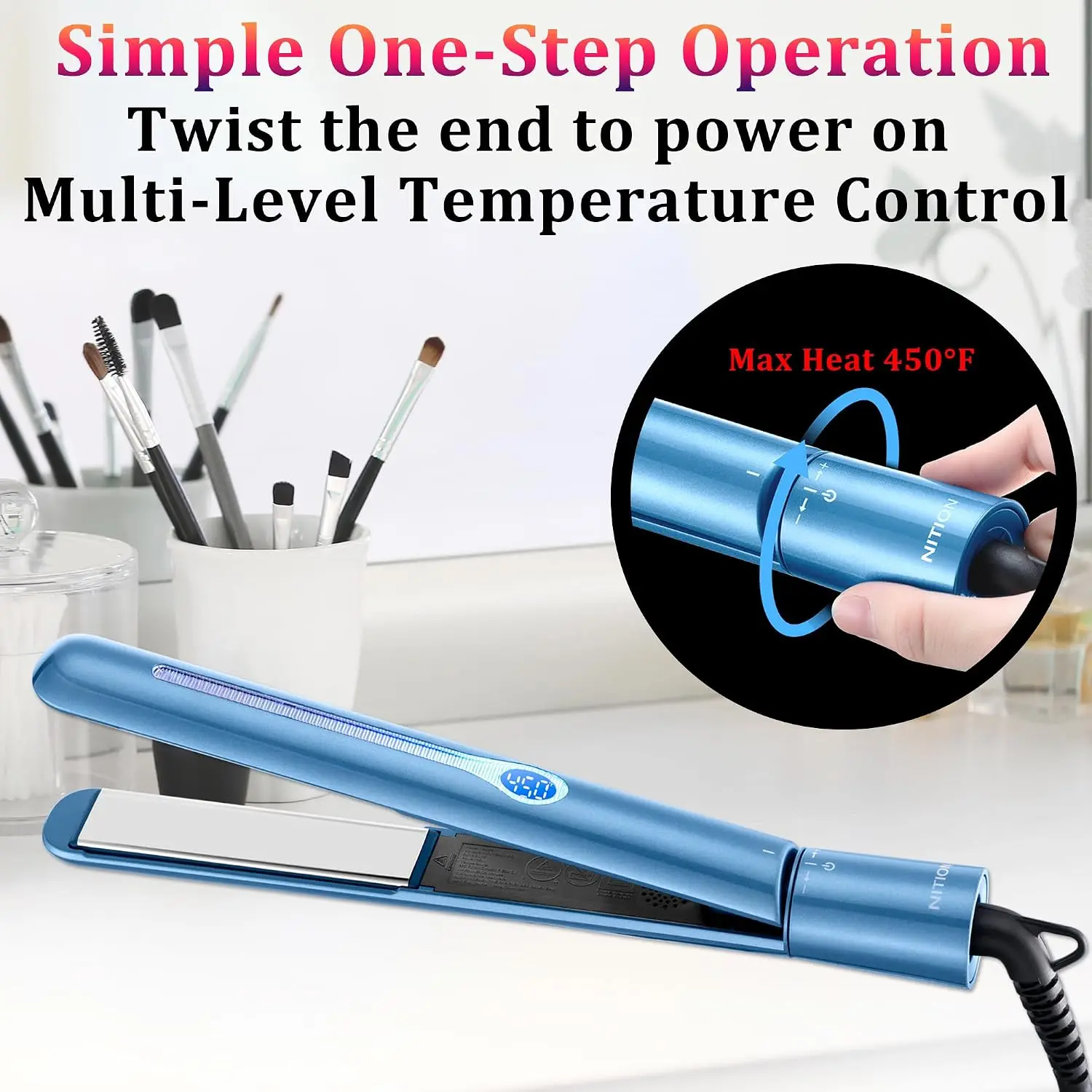 Nano Titanium Hair Straightener 1 inch 3D Floating Plate Fast Heating Flat Iron for All Hair Types with Travel Pouch Dual Voltage view 6