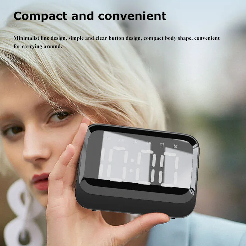 Mini alto-falante portátil Bluetooth, despertador duplo, barra de som sem fio, display LED grande, leitor de música, suporte TF Card Play