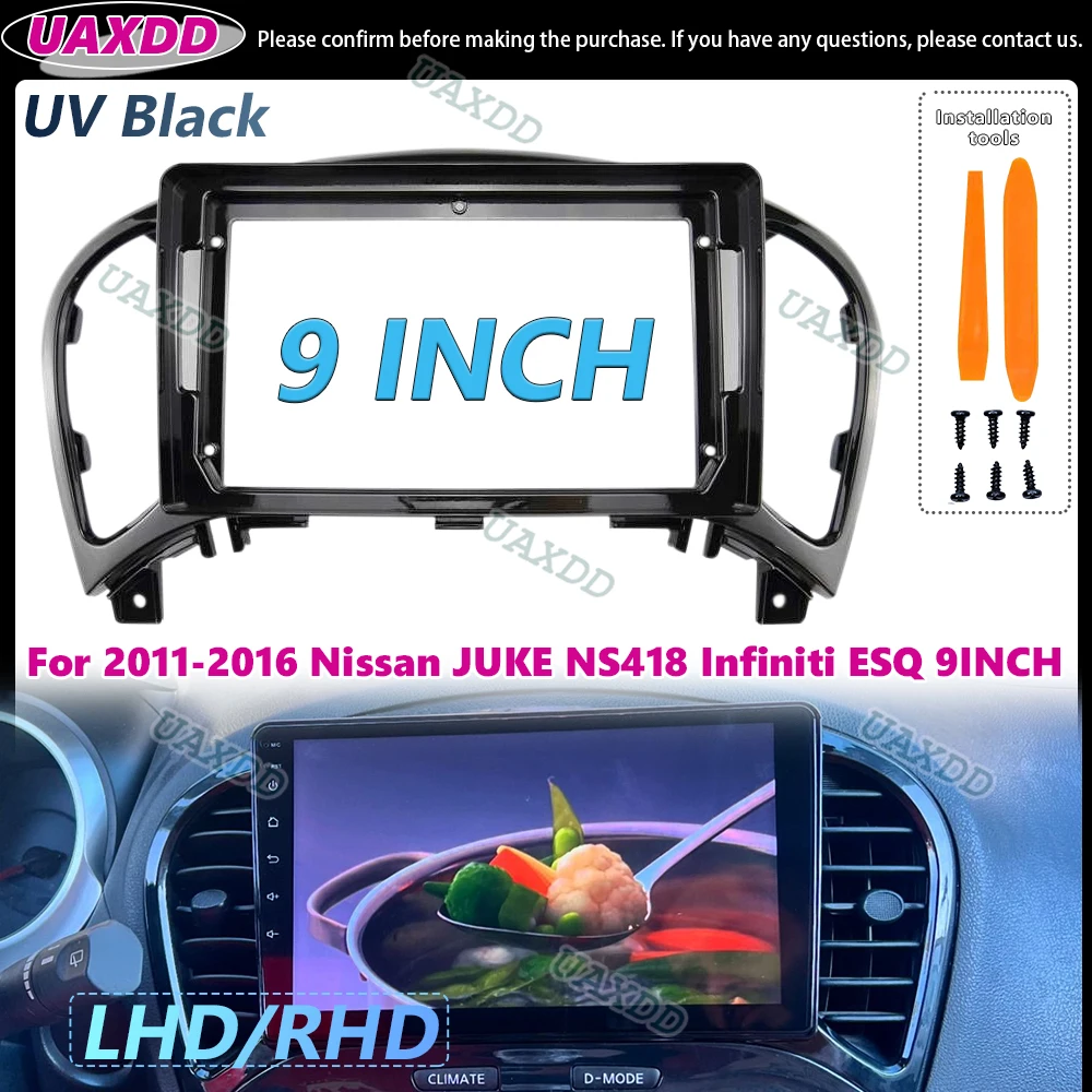 Android gps estéreo painel kit de montagem painel acessório do carro quadro fáscia para nissan arnês 2011-2016 esq juke nspoor uv ns418