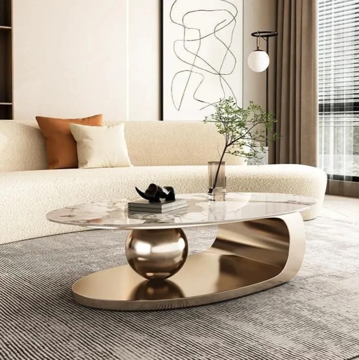 

Italian Light Luxury Slate Coffee Table High-end Home Living Room Oval Coffee Table