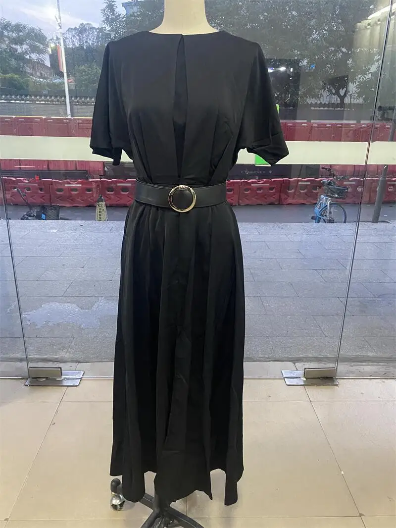 Women\'s Dress Spring and Summer New Solid Color Fashion Chest Pleated Strap Long Dresses for Women
