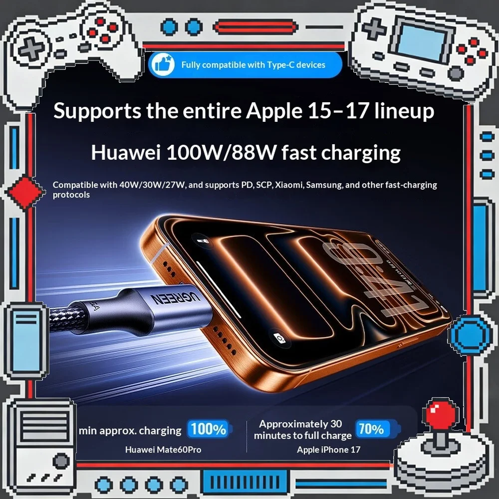 UGREEN US334 USB C to USB C Cable 1m 90 Degree Elbow PD 100W Fast Charging for Gaming Phones Laptop